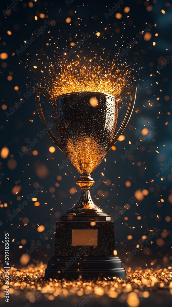 Golden Trophy Surrounded By Sparkling Confetti Golden Trophy Surrounded By Sparkling Confetti