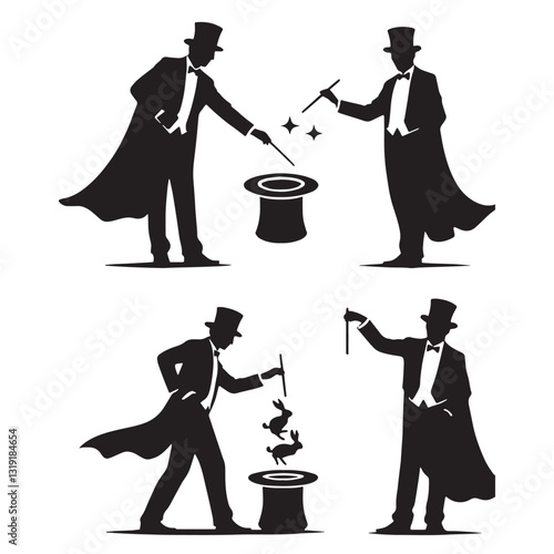 Sleight-of-Hand Magician silhouette, performing seamless deceptions - Magician illustration - Minimalist Magician vector - Profession silhouette
