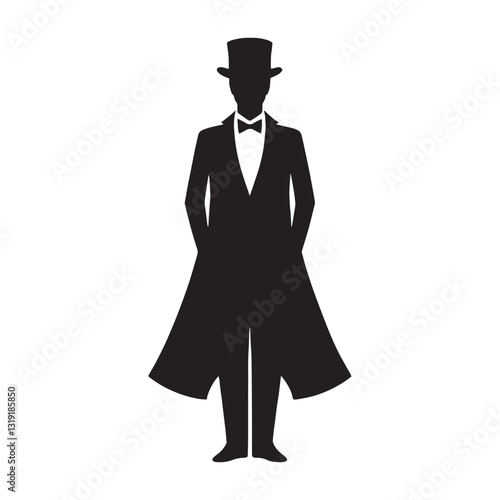 Charismatic Magician silhouette, charming crowds with sleight of hand - Magician illustration - Minimalist Magician vector - Profession silhouette
