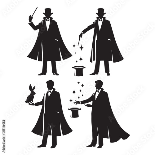Spellbinding Magician silhouette, captivating audiences with magic - Magician illustration - Minimalist Magician vector - Profession silhouette
