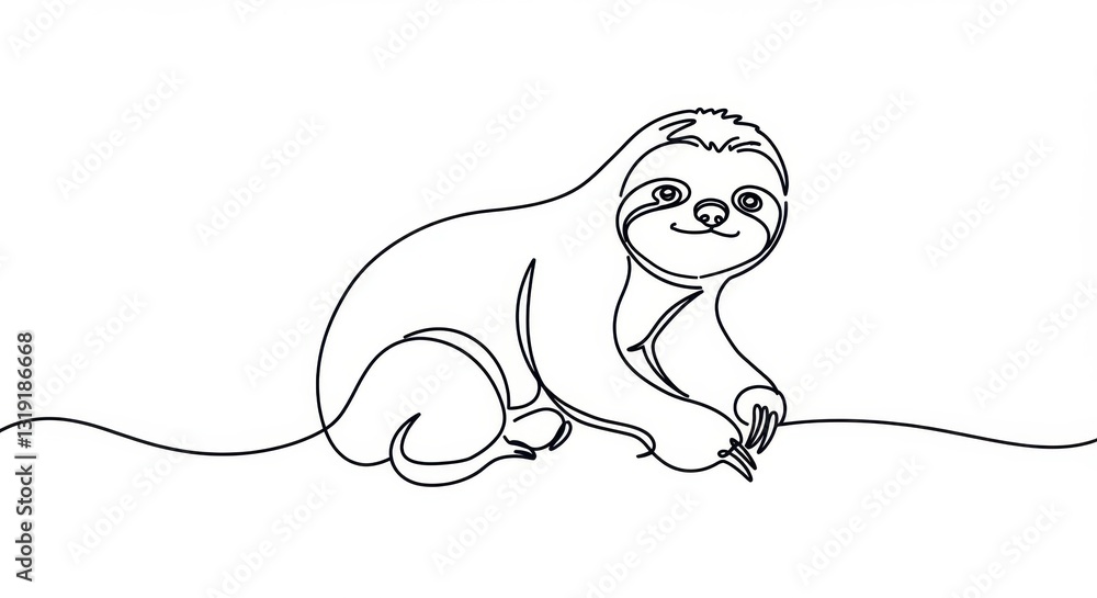 Obraz premium Simplified Line Drawing of a Sloth