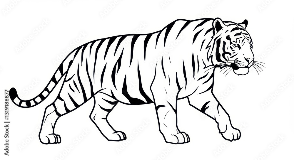 Naklejka premium Simplified Line Drawing of a Tiger