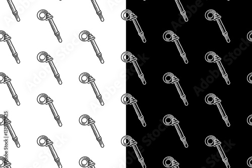 bolt hanger rock climbing doodle seamless pattern on black white background set. bouncer equipment engraving pattern background. retro bolt fastener background for climbing sport club merchandise