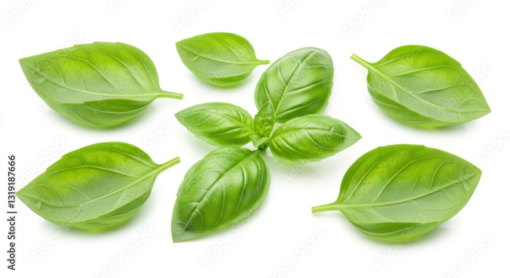 Freshly Picked Basil Leaves Isolated on White Background Freshly Picked Basil Leaves Isolated on White Background
