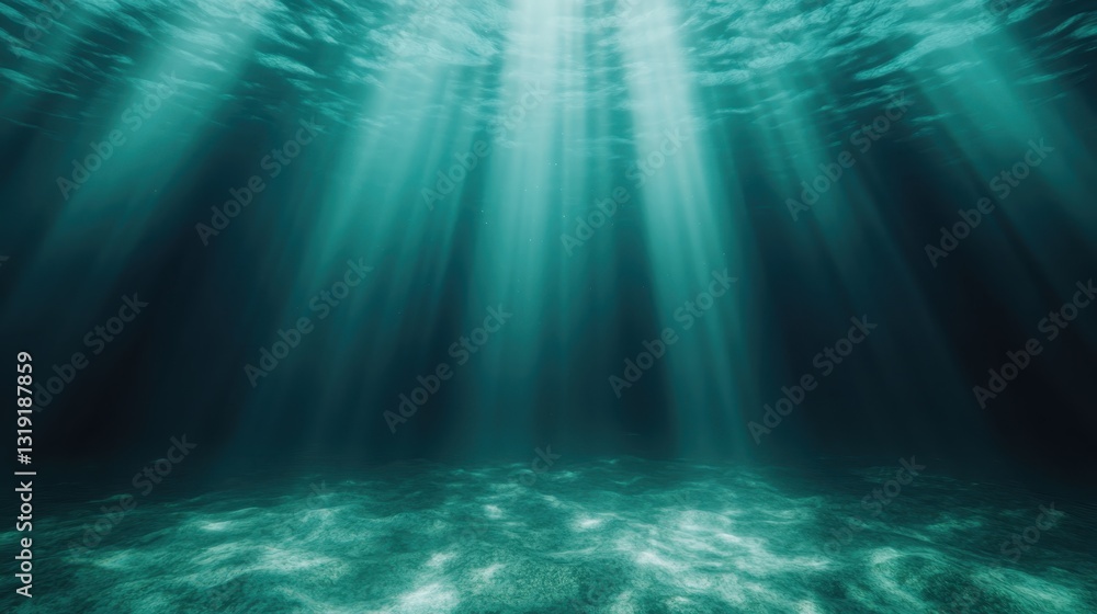 An artistic depiction of light rays piercing through the water's surface, evoking a sense of peace, depth, and a mesmerizing underwater world, perfect for art and creative projects. An artistic depiction of light rays piercing through the water's surface, evoking a sense of peace, depth, and a mesmerizing underwater world, perfect for art and creative projects.