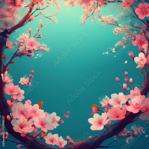 beautiful border frame of sakura tree background, copy space image