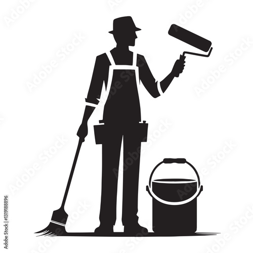 Renovation Expert Home Painter silhouette, revamping homes with color - Painter illustration - Minimalist Painter vector - Profession silhouette
