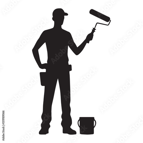 Diligent Home Painter silhouette, ensuring smooth and flawless coats - Painter illustration - Minimalist Painter vector - Profession silhouette
