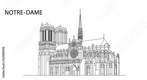 Simplified Line Drawing of Notre Dame Cathedral