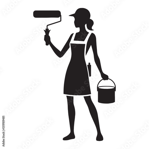 Precision Home Painter silhouette, mastering brush and roller techniques - Painter illustration - Minimalist Painter vector - Profession silhouette

