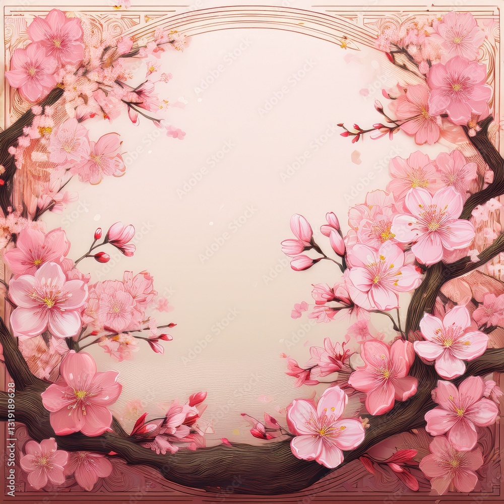 Fototapeta premium beautiful border frame of sakura tree background, copy space image