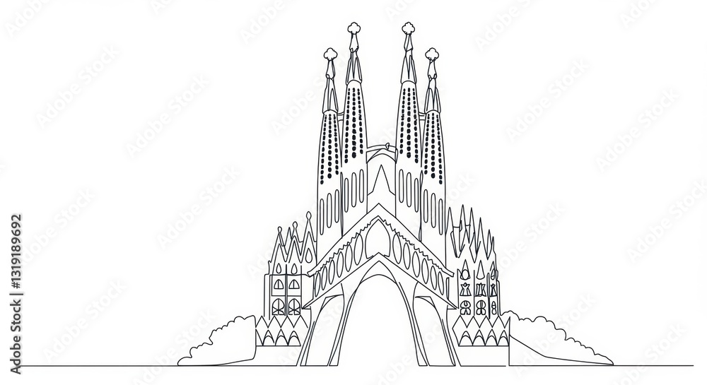 Obraz premium Simplified Line Drawing of Sagrada Familia