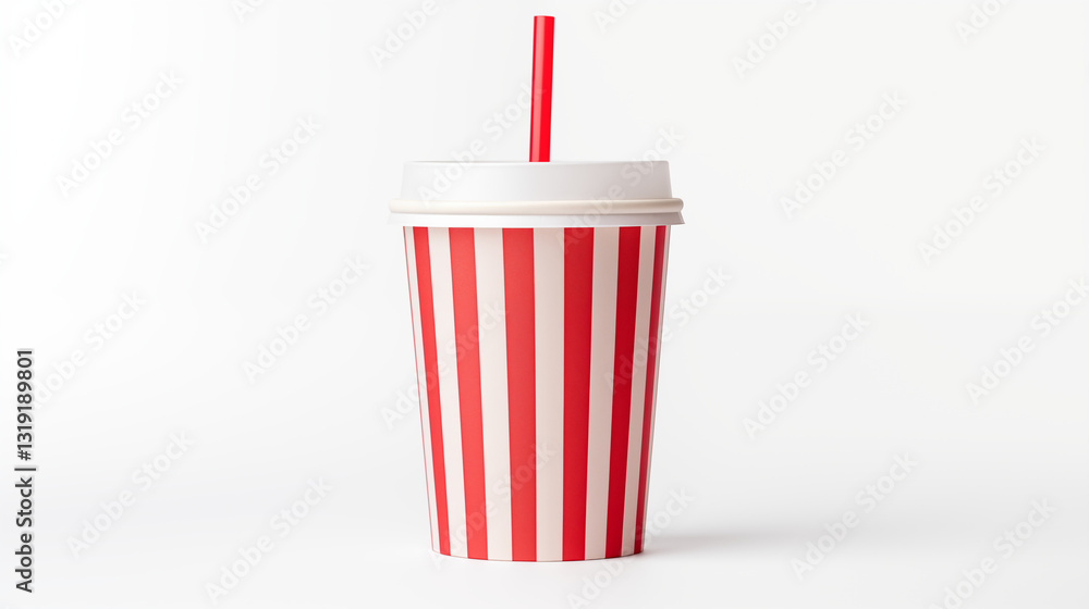 Red and White Striped Paper Cup with Straw Red and White Striped Paper Cup with Straw