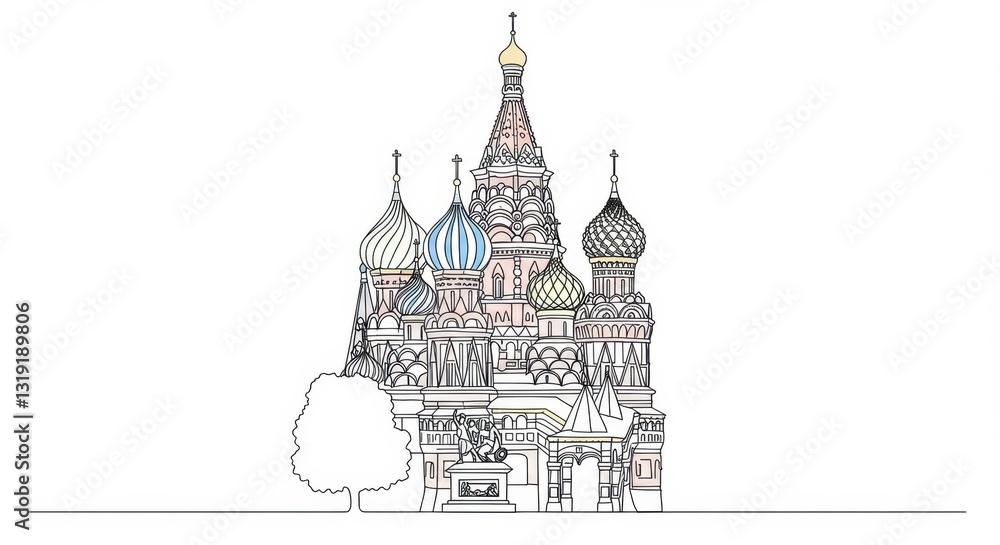 Obraz premium Simplified and Stylized Line Drawing of St. Basil's Cathedral