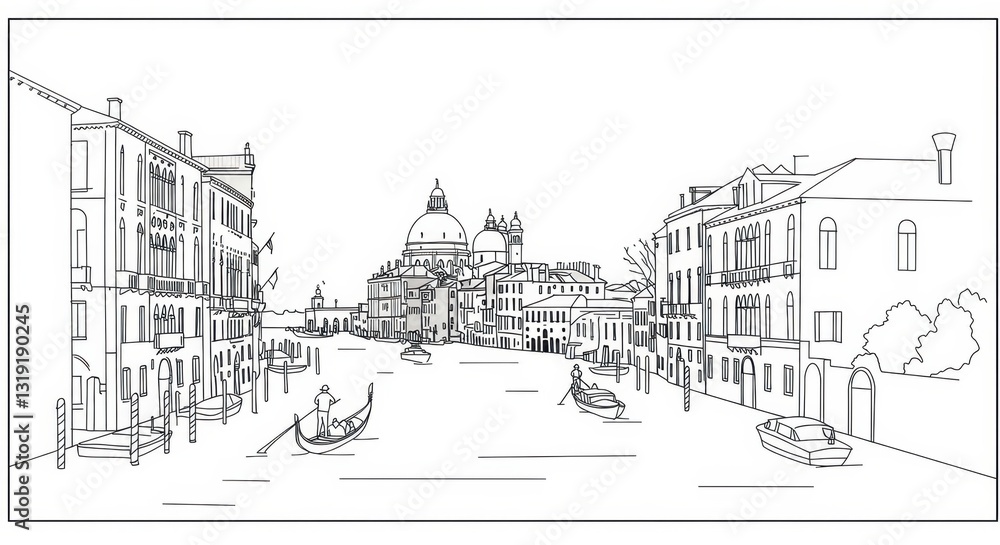 Obraz premium Stylized Line Drawing of Venice Canals