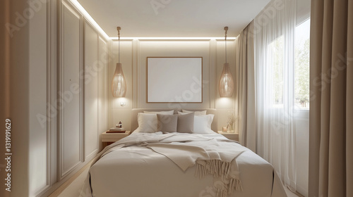 White bedroom in minimal style in hotel