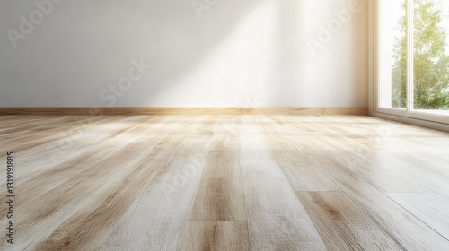A bright and airy room with wooden flooring  bathed in natural light  designed to evoke feelings of space and simplicity in modern interior design.