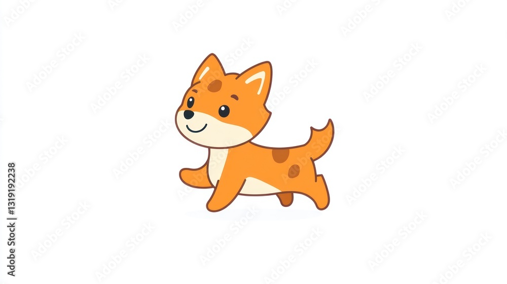 Fototapeta premium Cute cartoon dog walking, playful, children's book illustration, possible use for kid's product promotion