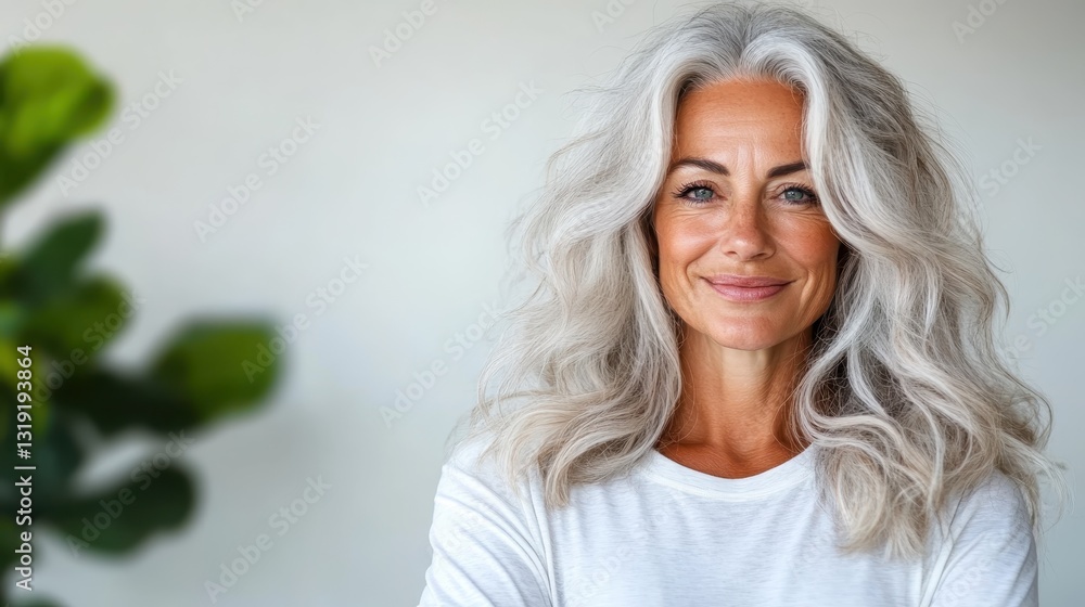 A joyful portrait of a silver-haired woman smiling confidently, capturing an uplifting spirit against a softly blurred background, radiating warmth and positivity. A joyful portrait of a silver-haired woman smiling confidently, capturing an uplifting spirit against a softly blurred background, radiating warmth and positivity.