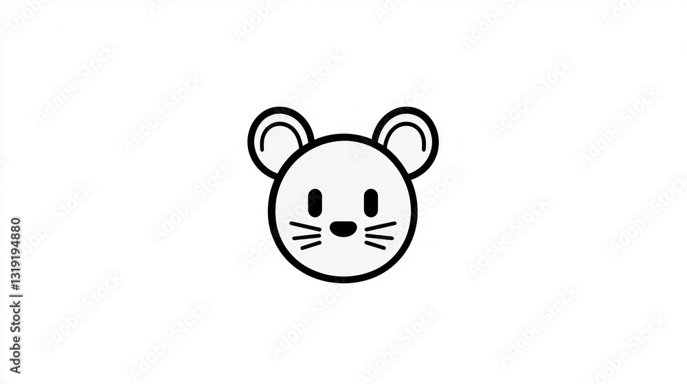 Naklejka premium Cute cartoon mouse face, simple, graphic, design element, possible use for children's book illustrations