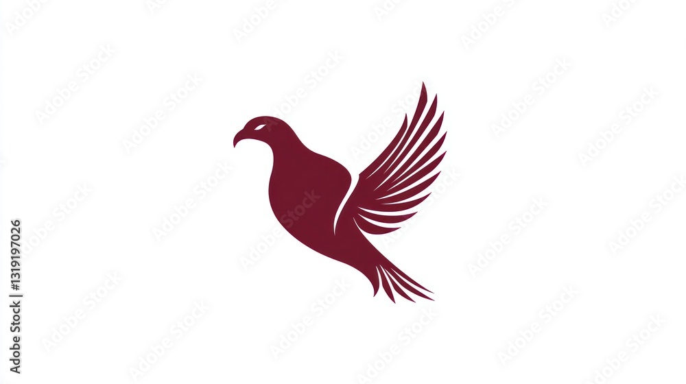 Fototapeta premium Simple maroon bird in flight, graphic design, use for logo