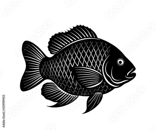 Tilapia fish silhouette vector illustration with black color design on a white background.