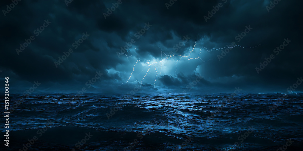 Fototapeta premium Dramatic Lightning Bolts Illuminating a Dark Stormy Sky for Thrilling Weather and Natural Power