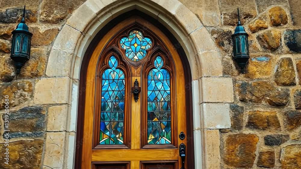 Ornate Wooden Door with Stained Glass and Stone Entrance Historical Architectural Marvel Showcasing Decorative Craftsmanship and Elegance Ornate Wooden Door with Stained Glass and Stone Entrance Historical Architectural Marvel Showcasing Decorative Craftsmanship and Elegance