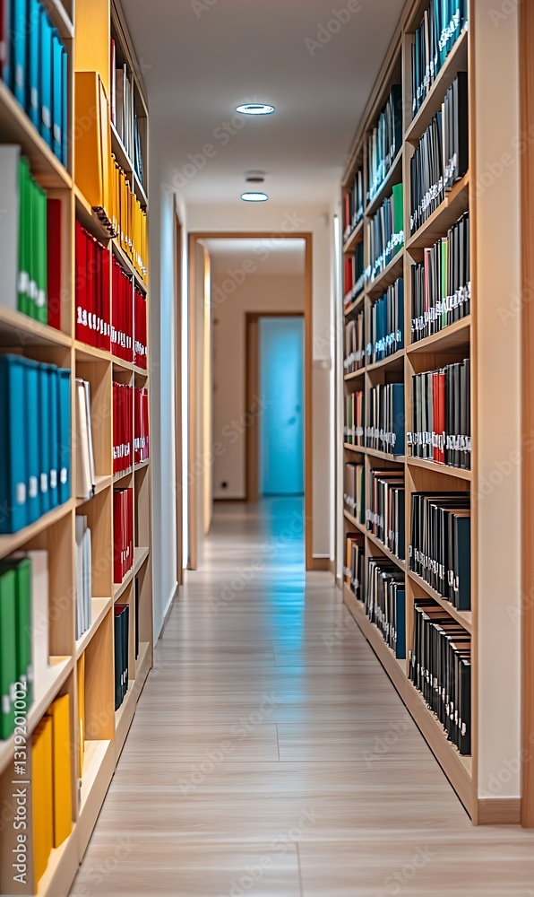a hallway with books on shelves a hallway with books on shelves