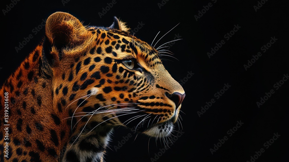 majestic leopard portrait on black background powerful wildlife photography with copy space on the right side majestic leopard portrait on black background powerful wildlife photography with copy space on the right side