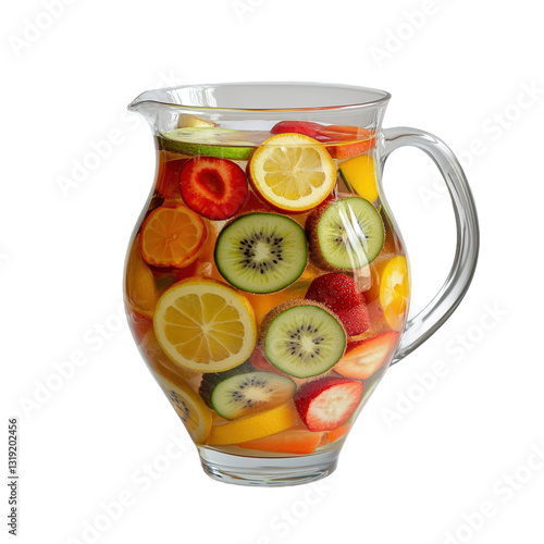 Refreshing Fruit Infused Water in Glass Pitcher Transparent PNG Background
