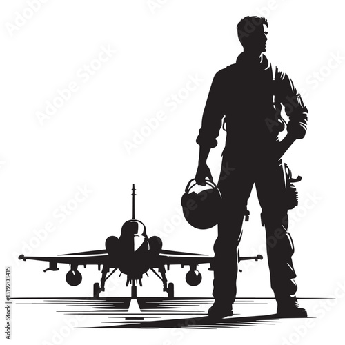 Jet Pilot silhouette, commanding the skies with speed - Pilot illustration - Minimalist Pilot vector - Profession silhouette
