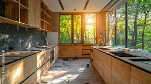 Modern Kitchen Undergoing Renovation with Custom Features Installation in Progress