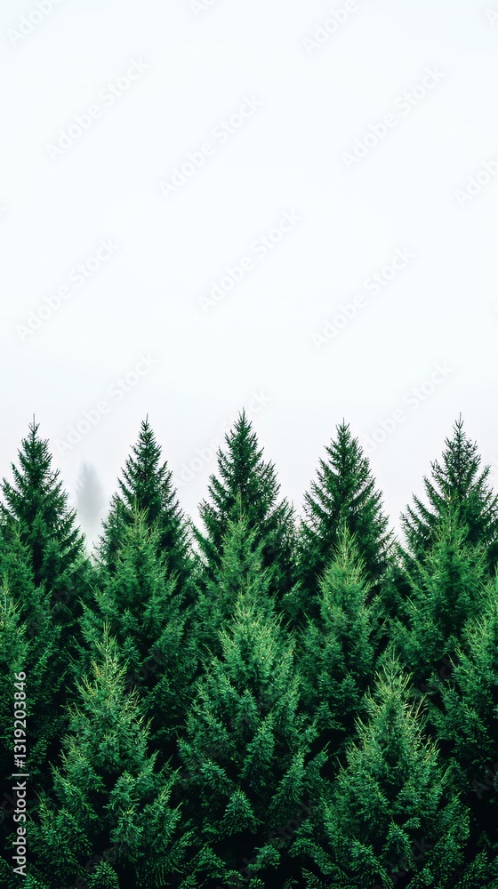 Obraz premium Lush Evergreen Coniferous Forest Tranquil Landscape Nature Photography Serene Environment Panoramic View Natural Beauty