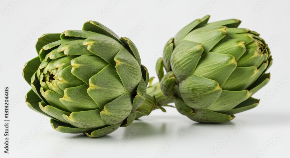 Obraz premium Two Fresh Artichokes on White Background