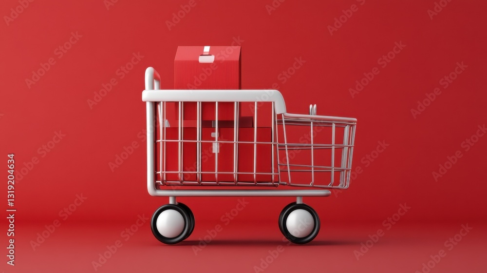 Shopping cart with a red box on a red background. Shopping cart with a red box on a red background.