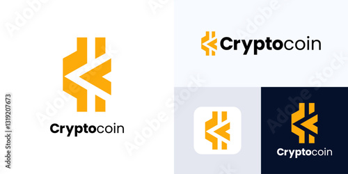 Crypto coin blockchain logo icon design, Vector digital money icon, Crypto currency logo template, Crypto logo design integrated with hand sign for, Simple modern symbol concept for cryptography.