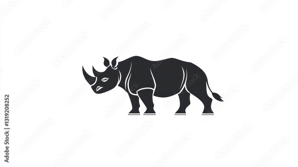 Fototapeta premium Silhouette of a rhinoceros, profile view, on white background. Possible use Educational material, zoological poster