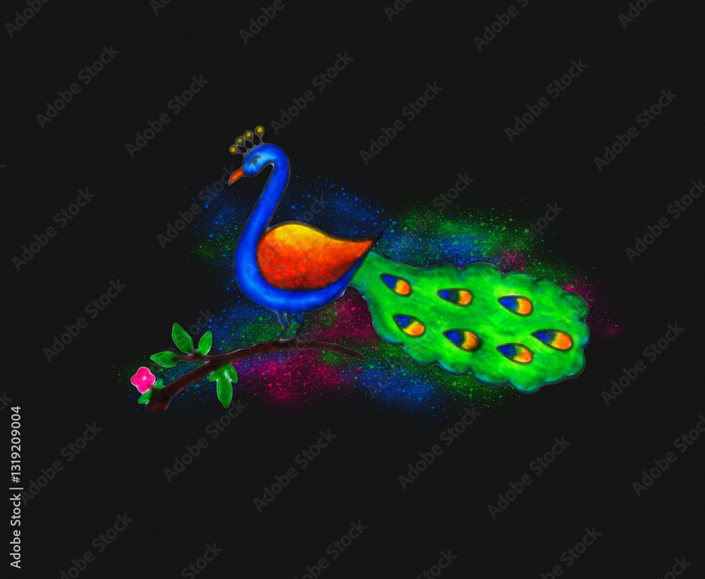 Fototapeta premium peacock drawing with watercolor 