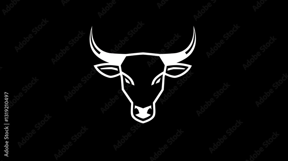 Simple bull's head graphic, black background, design element Simple bull's head graphic, black background, design element