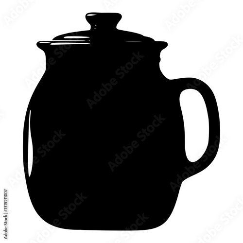 Elegant black silhouette of milk jar with rounded body and handle, ideal for dairy product branding, cafe logos, packaging, educational materials, minimalist designs
