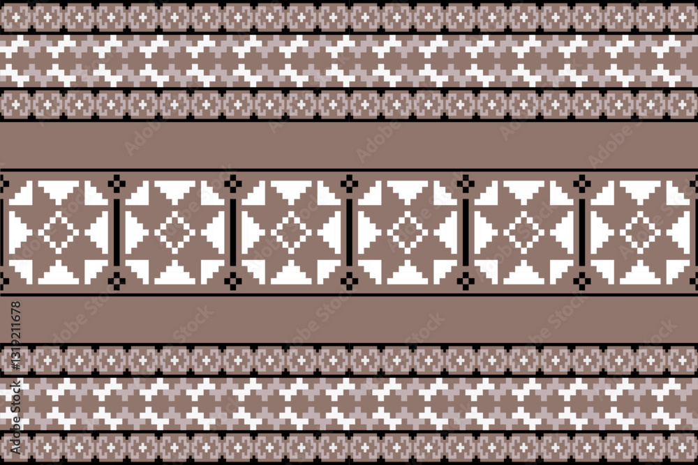 Tribal motif on geometic background.Colorful geometric embroidery traditional ethnic pixel art pattern.Aztec style.Design for texture,fabric,cloting,carpet,knitewar,wrapping,batik,scarf,vector