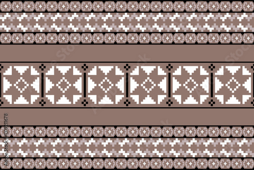 Obraz na płótnie Tribal motif on geometic background.Colorful geometric embroidery traditional ethnic pixel art pattern.Aztec style.Design for texture,fabric,cloting,carpet,knitewar,wrapping,batik,scarf,vector w salonie
