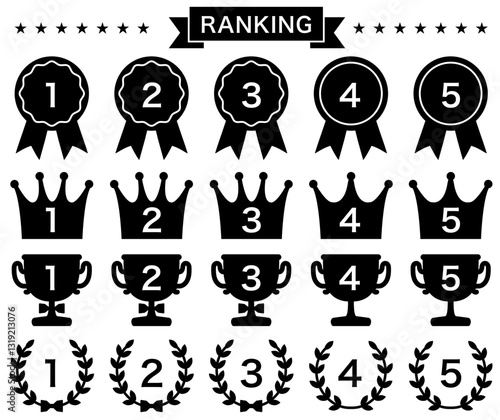 ランキングなどに使えるメダルや王冠のセット素材　1色