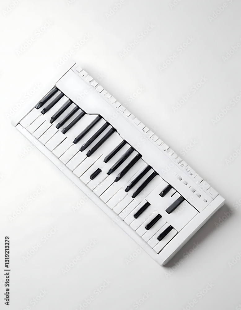 White Piano Keyboard and Computer Keyboard Side by Side White Piano Keyboard and Computer Keyboard Side by Side