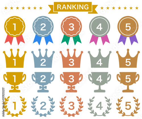 ランキングなどに使えるメダルや王冠のセット素材
