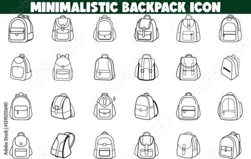 Minimalist Backpack Icons Various Styles, Line Art, Collection, Designs