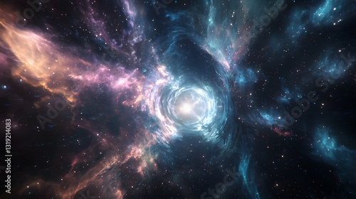 73. A glowing celestial tunnel stretching across space, portraying the never-ending story of inception