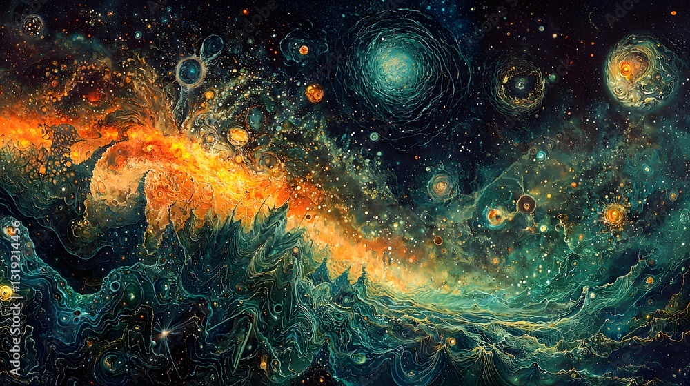 69. A surreal deep-space horizon where galaxies are born from the infinite abyss, symbolizing the eternal inception 69. A surreal deep-space horizon where galaxies are born from the infinite abyss, symbolizing the eternal inception