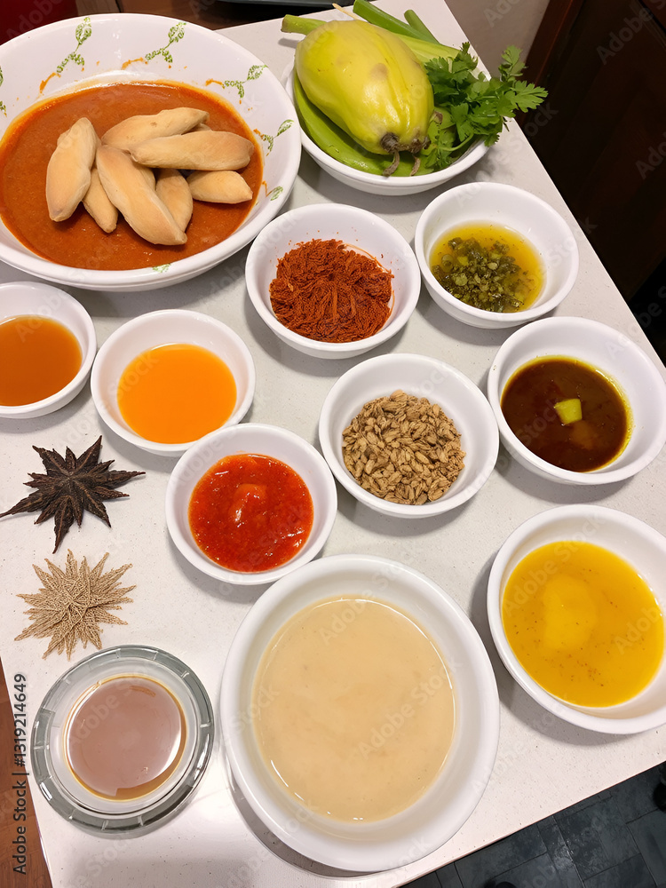 Fresh Various Spices and Sauces on the Table Fresh Various Spices and Sauces on the Table